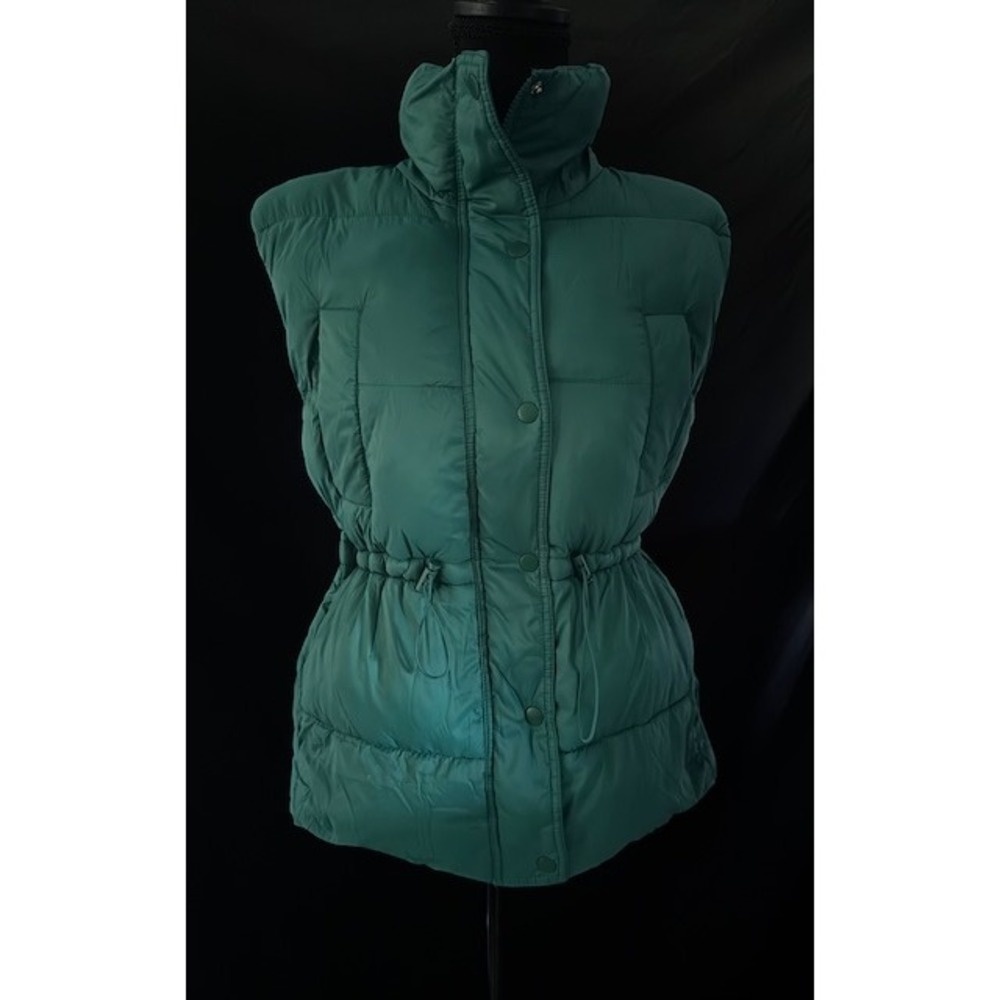 Love Tree Womens Emerald Green Quilted Puffer Vest Cinched Waist Small